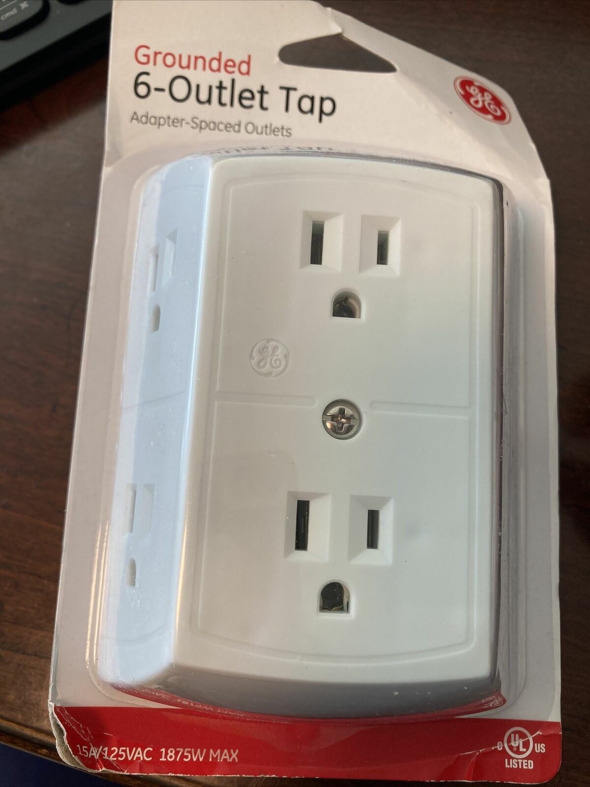 GE 6-Outlet Extender, Grounded Wall Tap, Adapter Spaced Outlets, 3-Prong, Quick