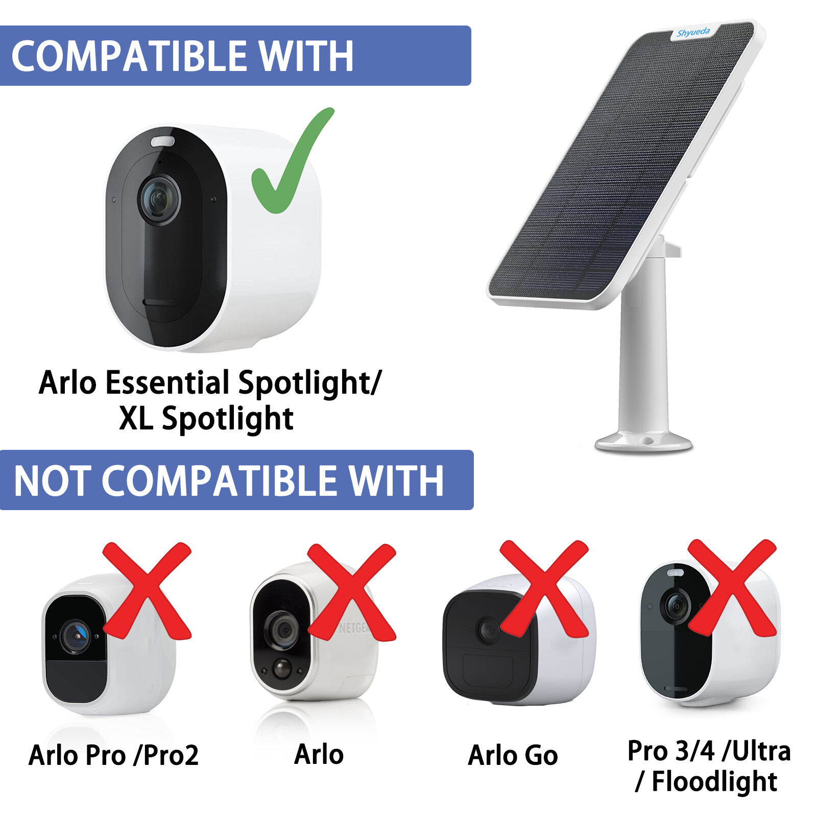Waterproof Solar Panel Kit For Arlo Essential Spotlight Camera Doorbell Charger