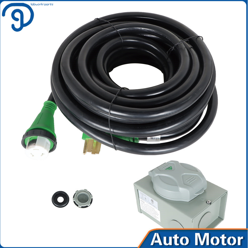 25/30/50FT 50 Amp Generator Cord and Power Inlet Box Waterproof Combo Kit ETL
