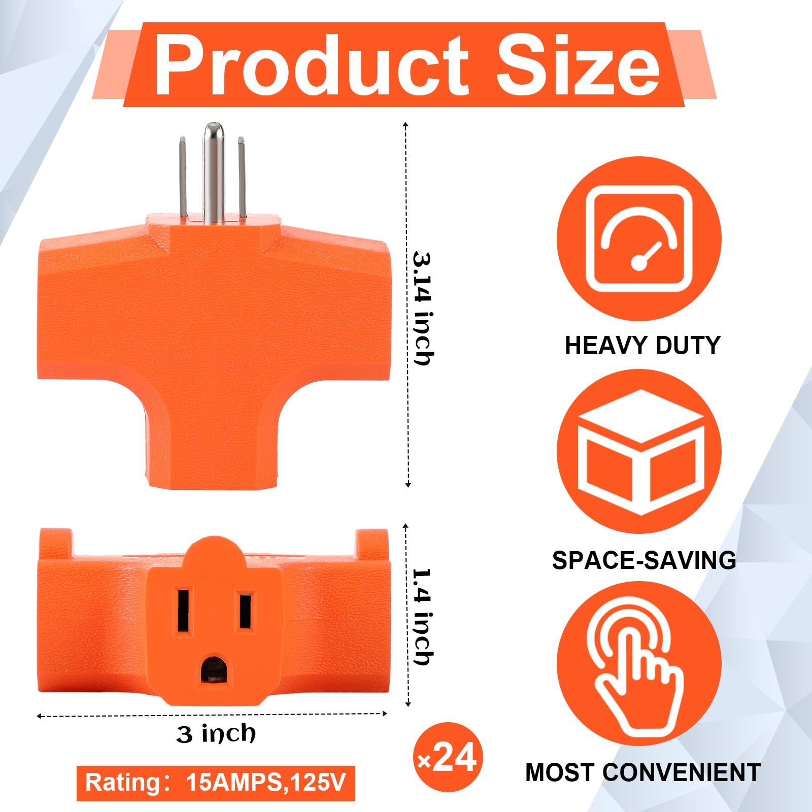 Fabbay 24 Pieces 3 Way Plug Adapter 3 Prong Outlet Splitter 15A 125V T Shape