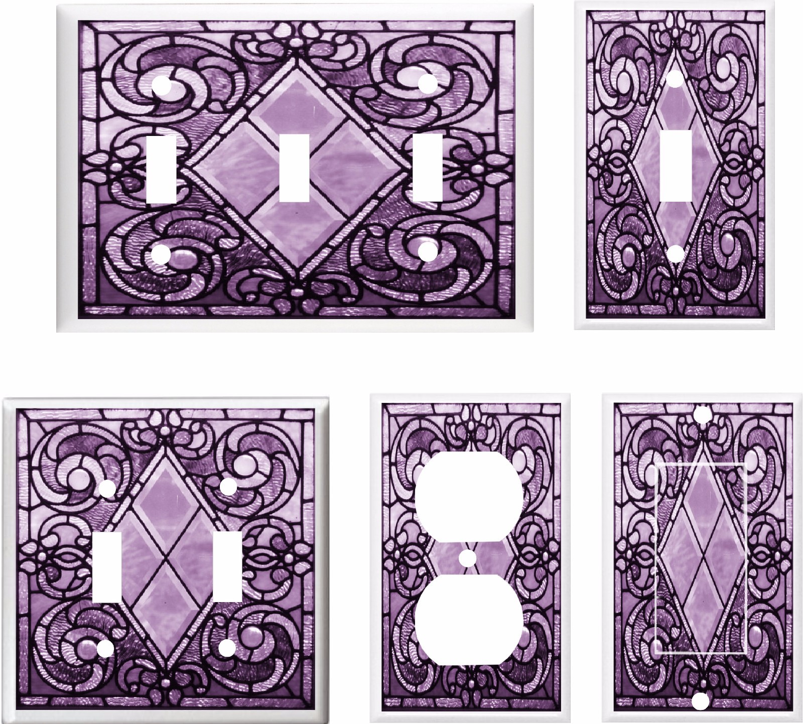 IMAGE OF PURPLE SWIRL DIAMOND STAINED GLASS 18 LIGHT SWITCH COVER U PICK SIZE