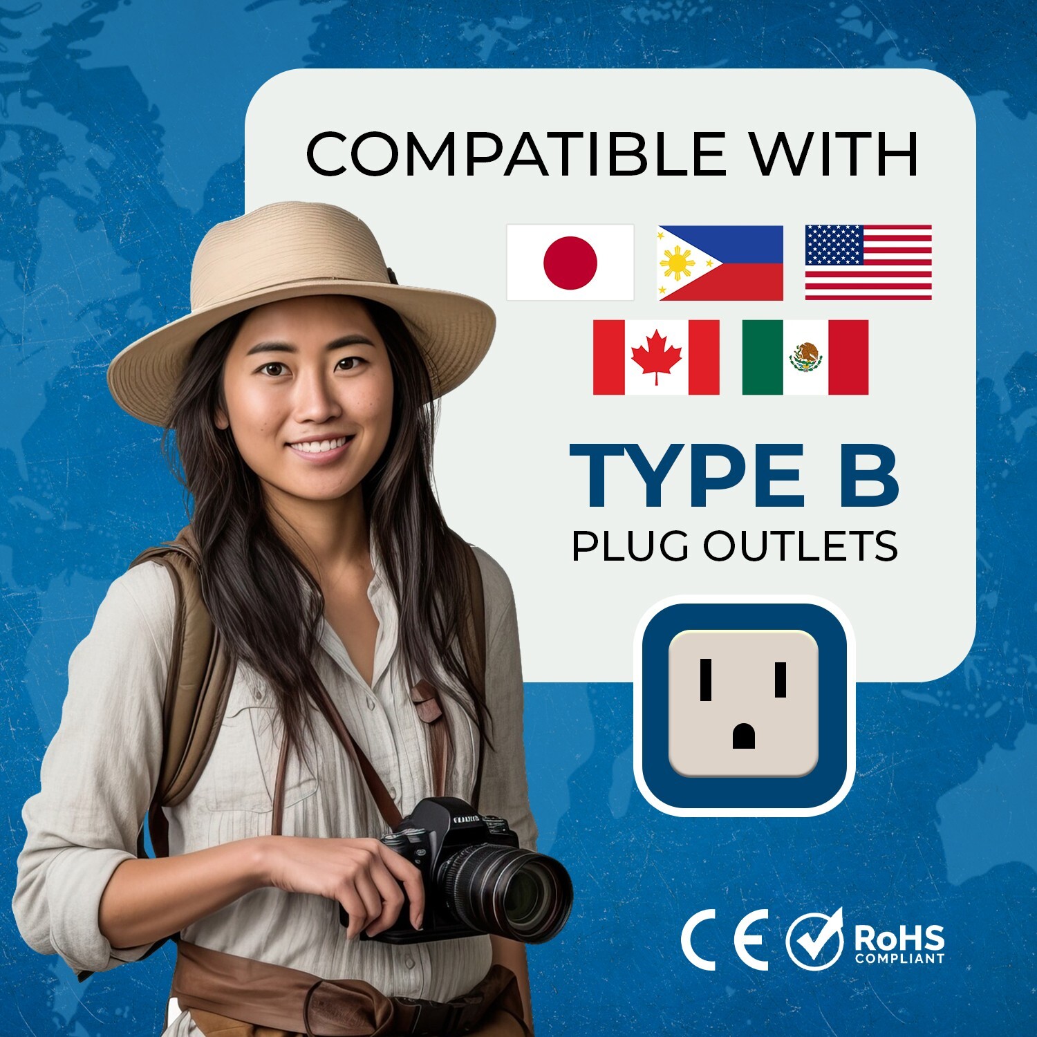 OREI 2 in 1 USA Travel Adapter Plug – UK/EU to US Type B -Grounded Universal