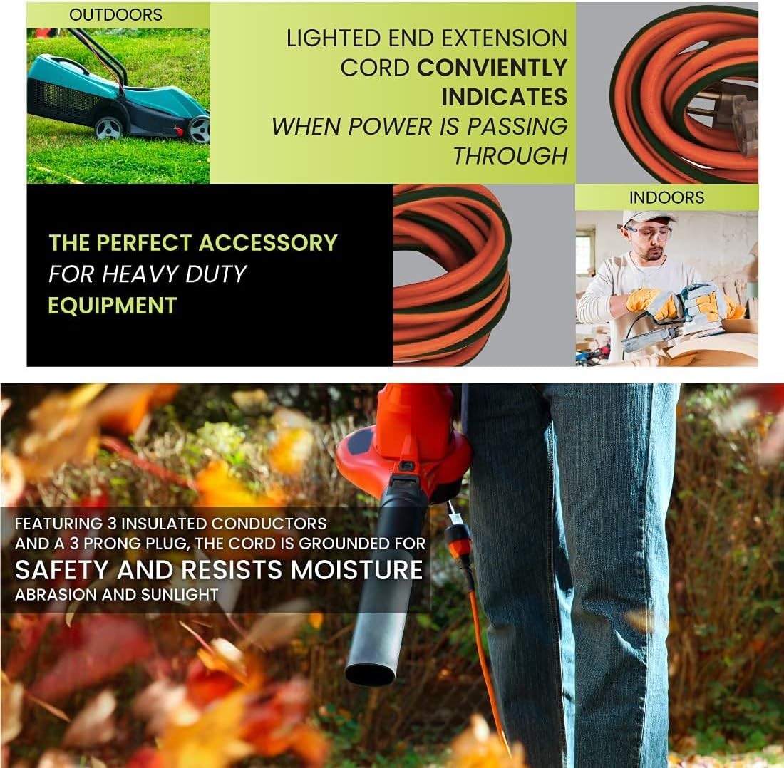 100ft Contractor Grade Outdoor Extension Cord – Moisture & Abrasion Resistant