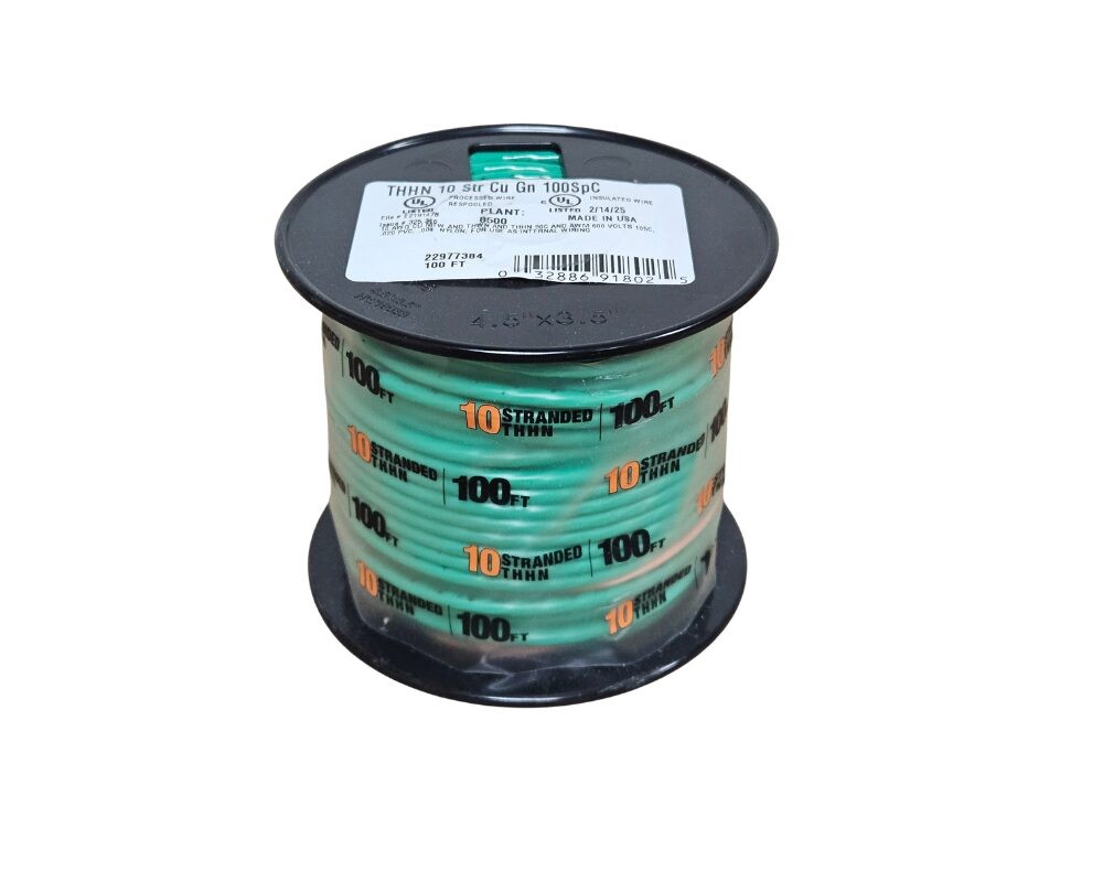 Southwire 100ft. 10 Gauge Green Stranded CU THHN Wire 22977384