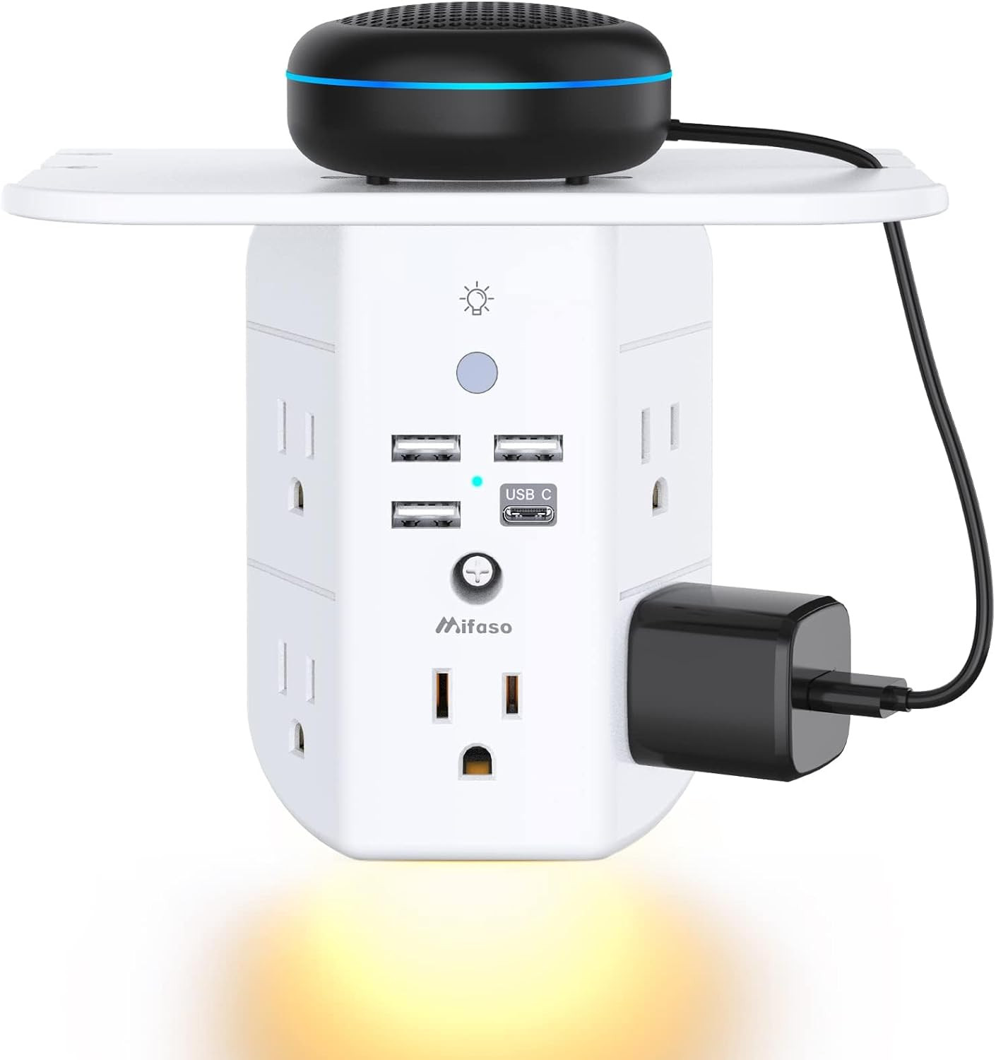 Wall Outlet Extender with Shelf and Night Light, Surge Protector, Wall Mount Cha