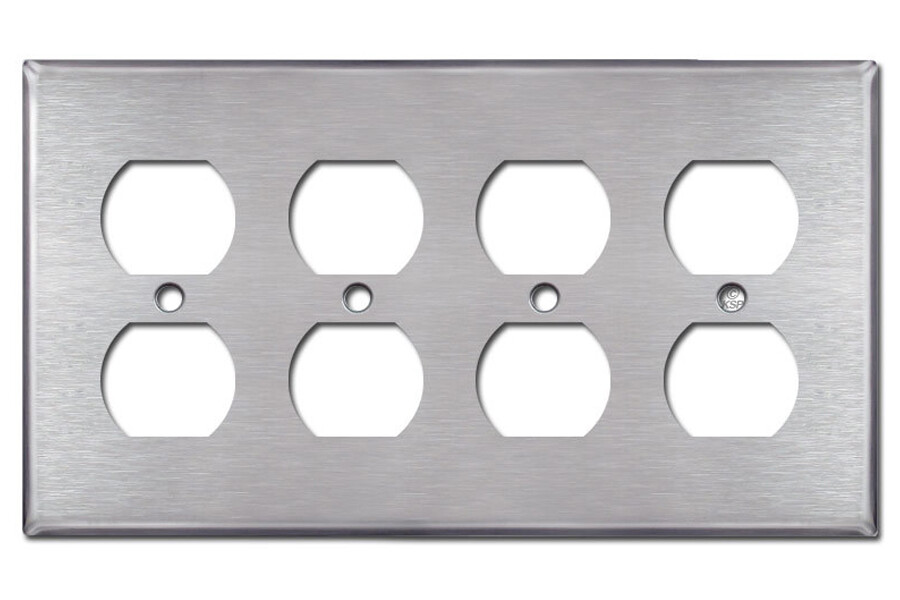 Standard Duplex 4-Gang Stainless Steel Brushed Nickel Finish Wall Plate