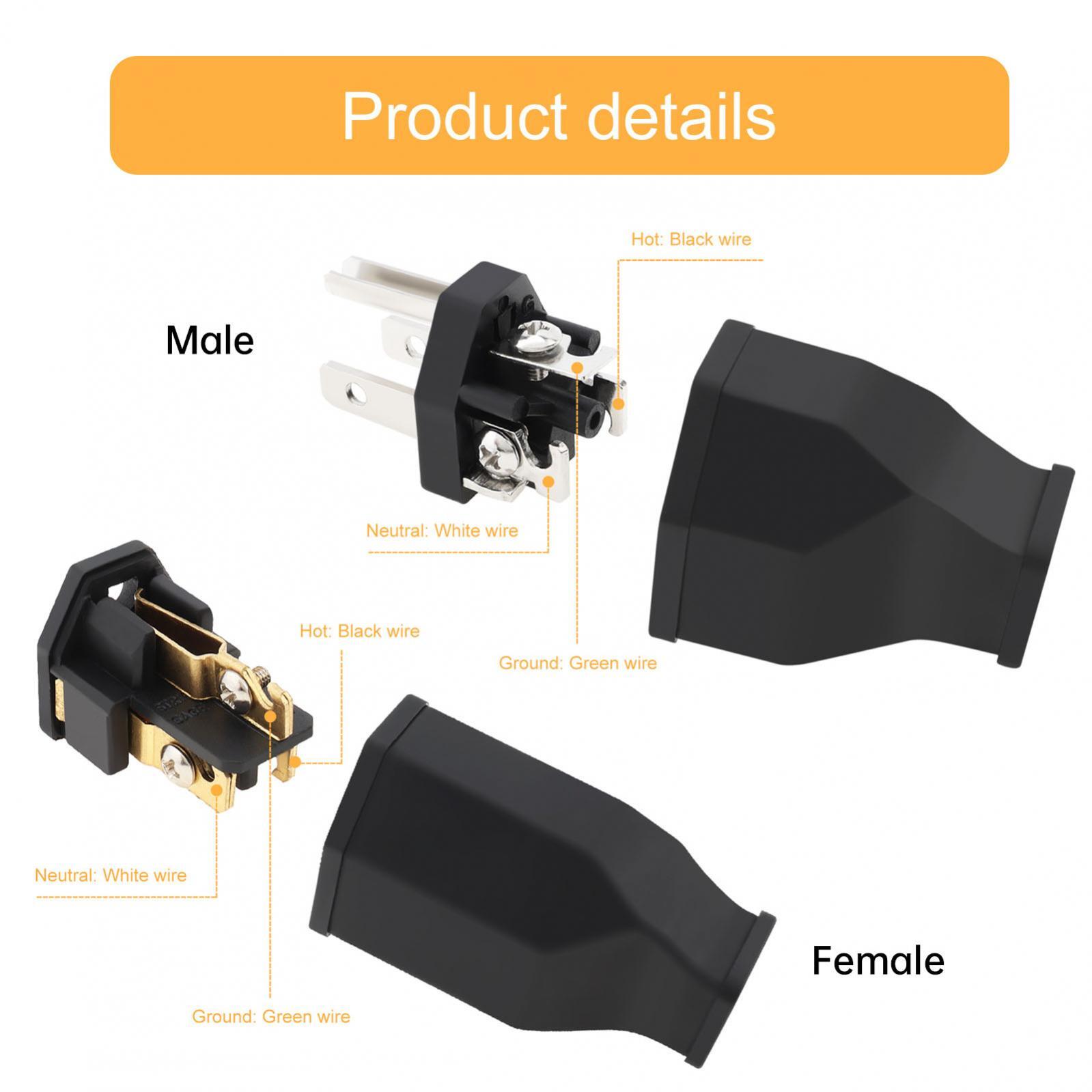 2pcs Extension Cord Plug Ends Male and Female Replacement Plug and Connector Set