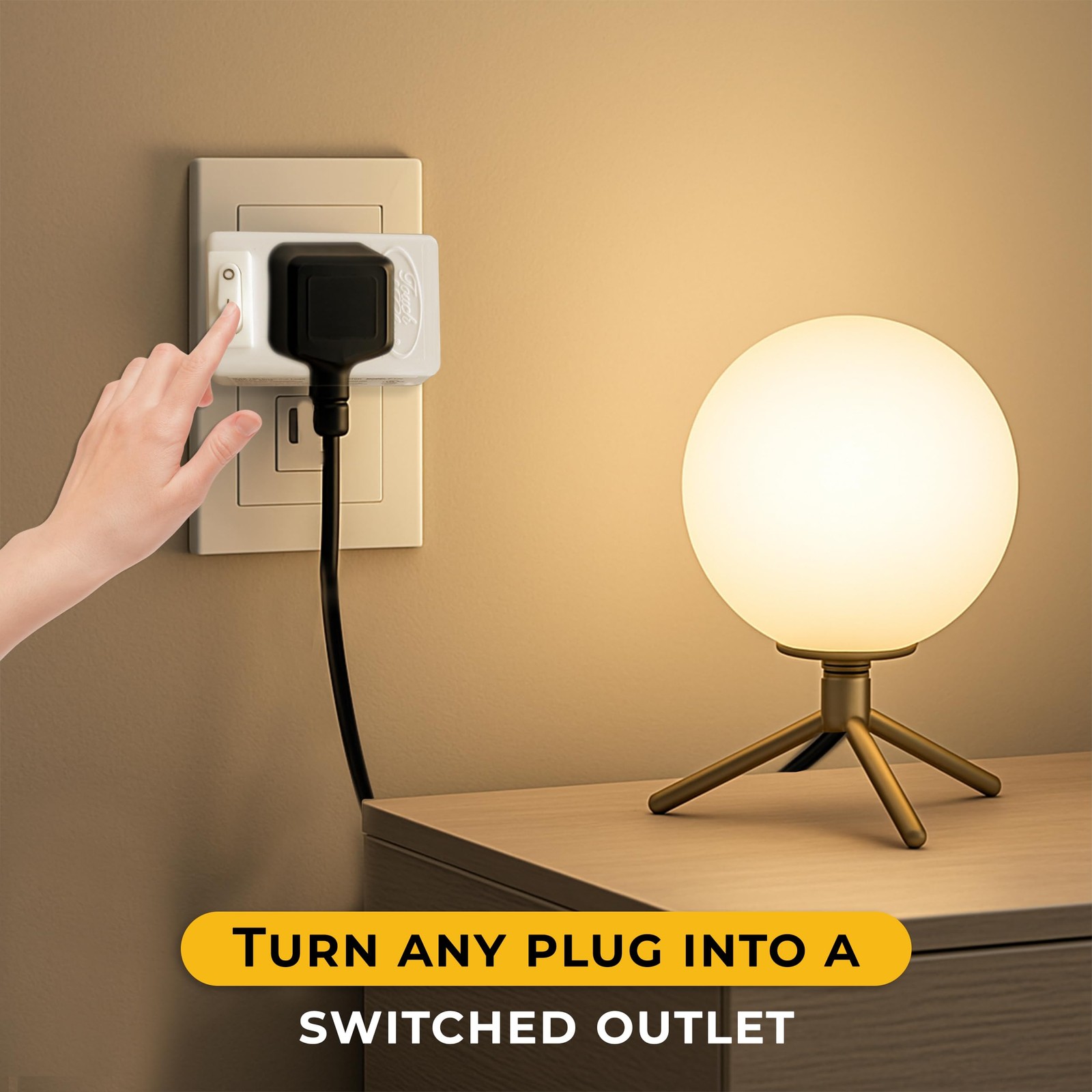 Touch & Glow – 2 Prong Outlet Switch – Single Port Outlet Extender with On/Of…