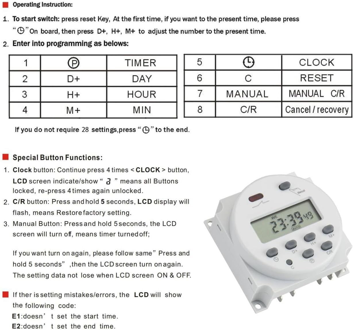 Time Switch Relay,Digital LCD Programmable Timer,12V DC/AC Input,200-250V 16A Ou