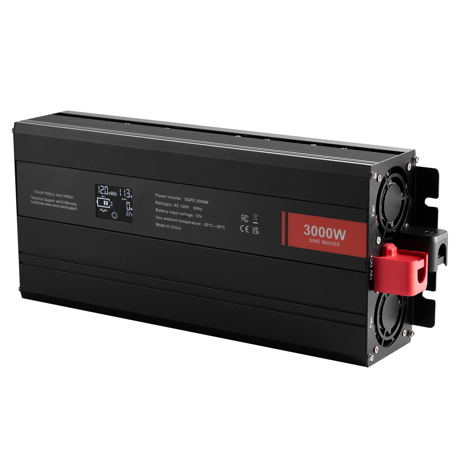 Uimoso Pure Sine Wave Power Inverter 3000W DC12V to AC120V LCD Remote Control CE