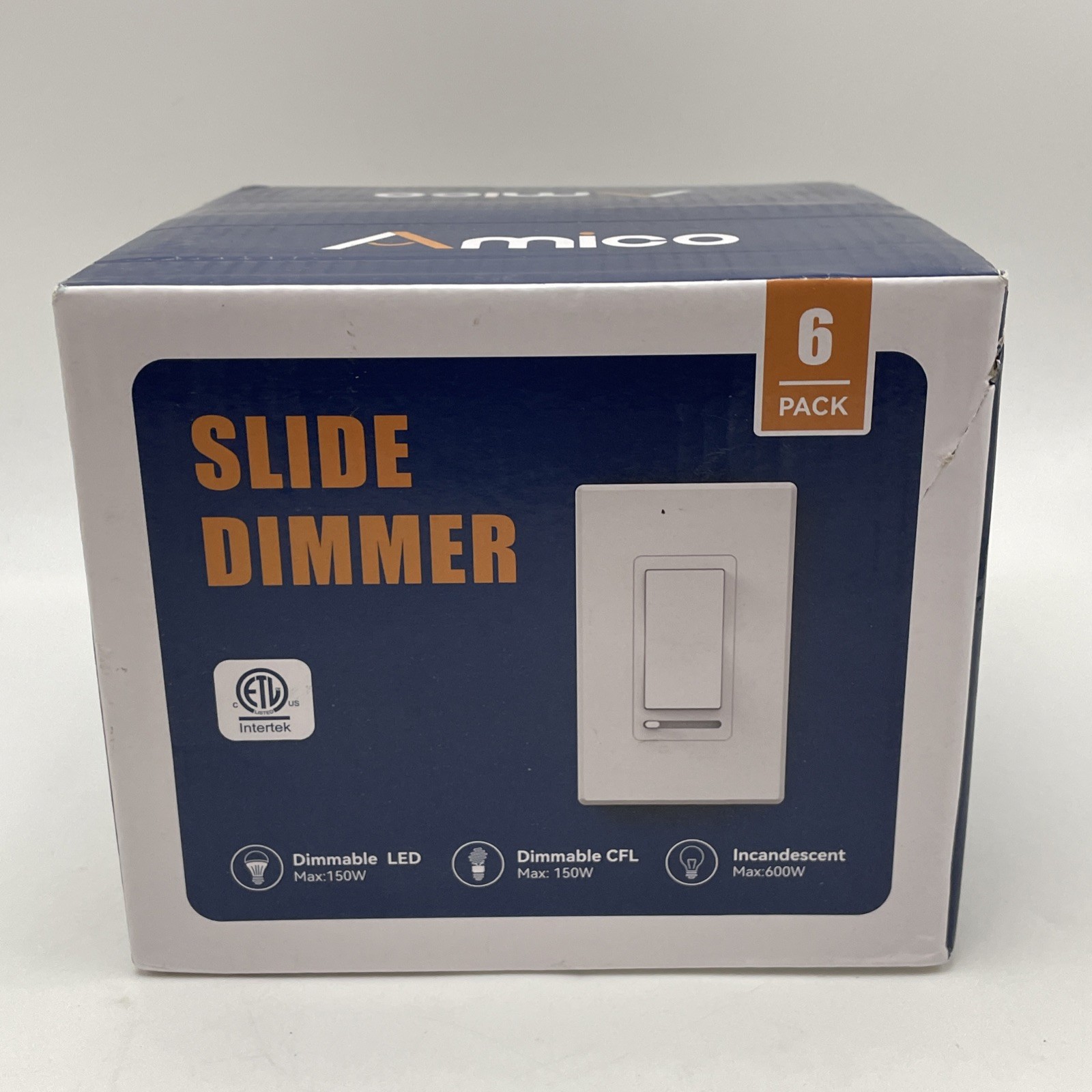 Amico 6 Pack Slide Dimmer Switch Single Pole 3-Way Dimmable LED CFL White New