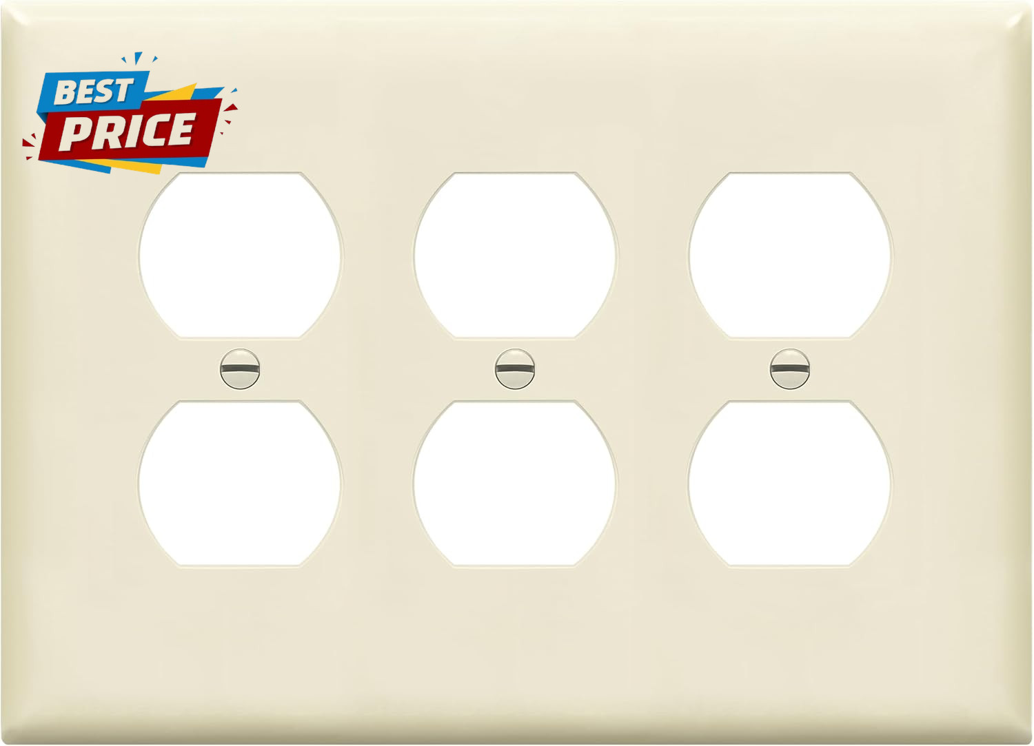 Triple Duplex Wall Plate, Three Gang Electrical Outlet Cover, Gloss Finish, Mid-