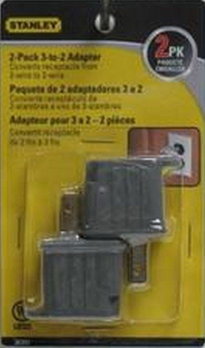 US SELLER ! 2 PACK ! STANLEY 3 TO 2 PRONG GROUNDING OUTLET ADAPTER CHEATER PLUG