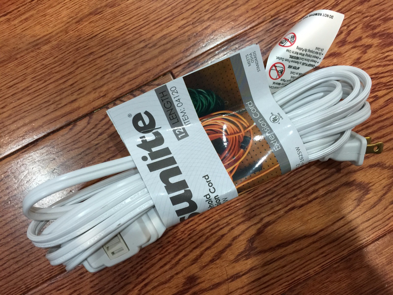 1pc NEW 9ft /12ft /15ft Extension Cord Indoor Wall Cable 12A 125V HOME WHITE