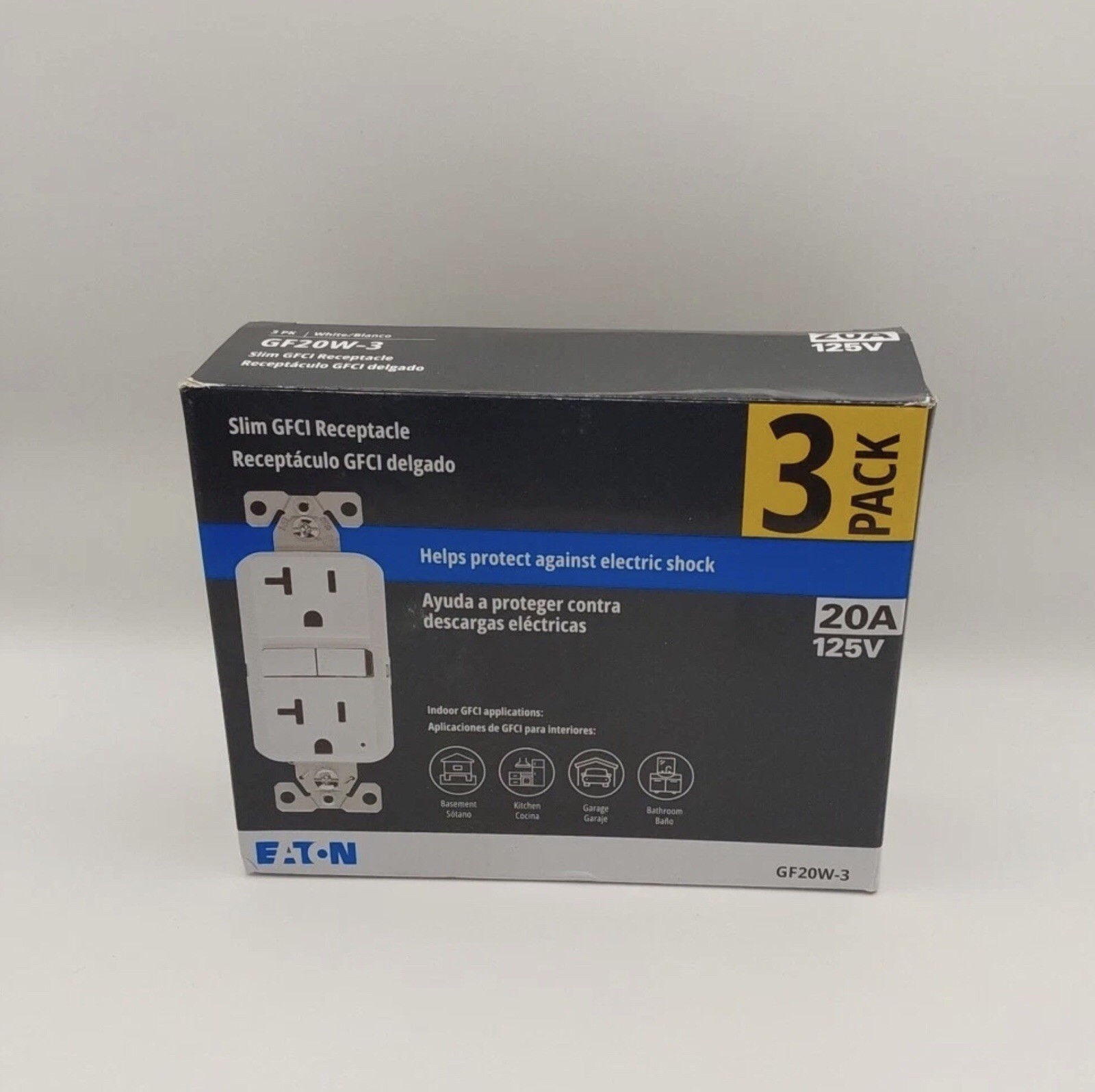 Eaton GF20W-3 PACK White Slim GFCI Outlet Receptacle 20A 125V New G1***