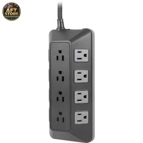 GE 12-Outlet Surge Protector with 8ft Braided Cord – Black/Gray