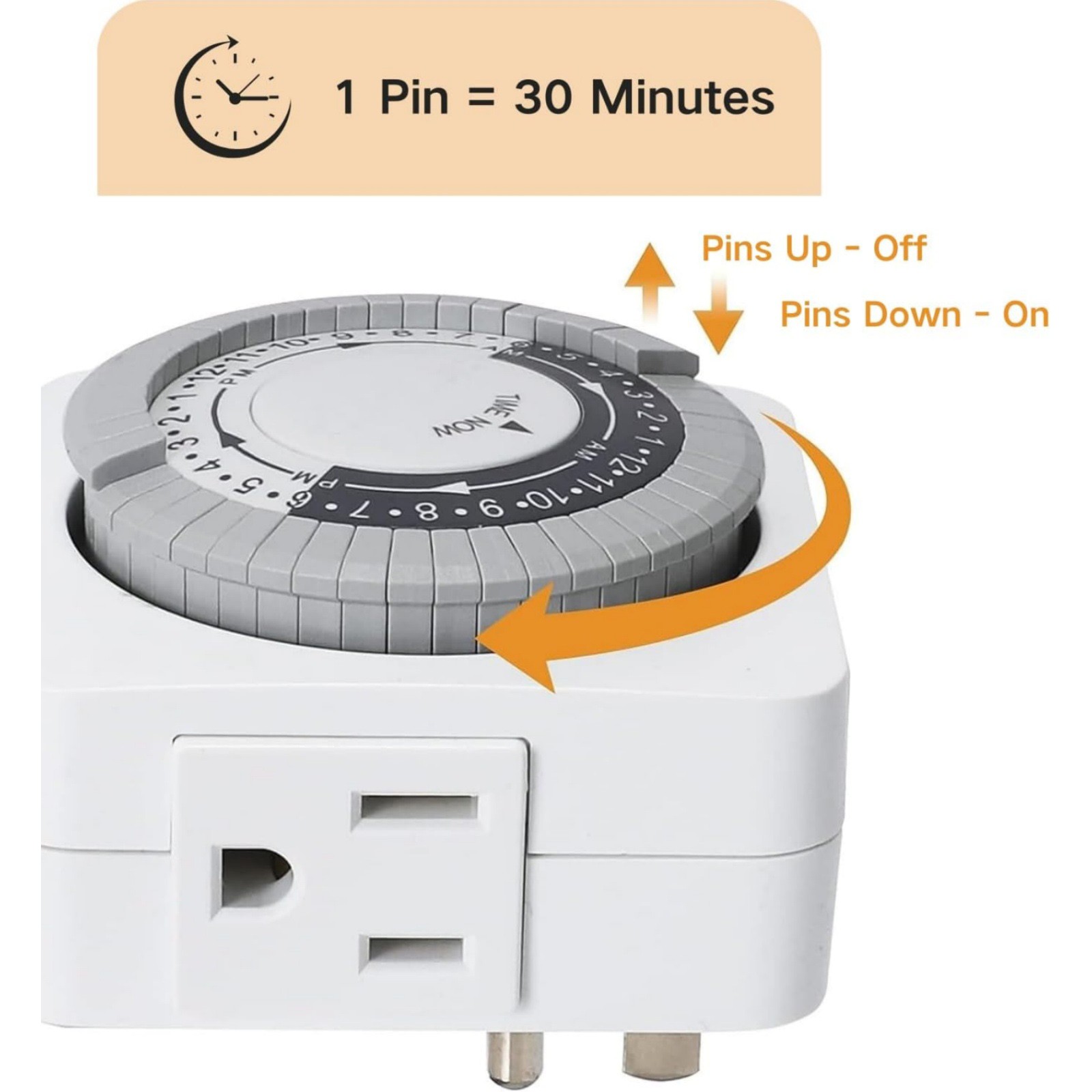 2 Pack 110-125V 3-Pin Mechanical Timer For Home Appliance 24-Hour Outlet Device