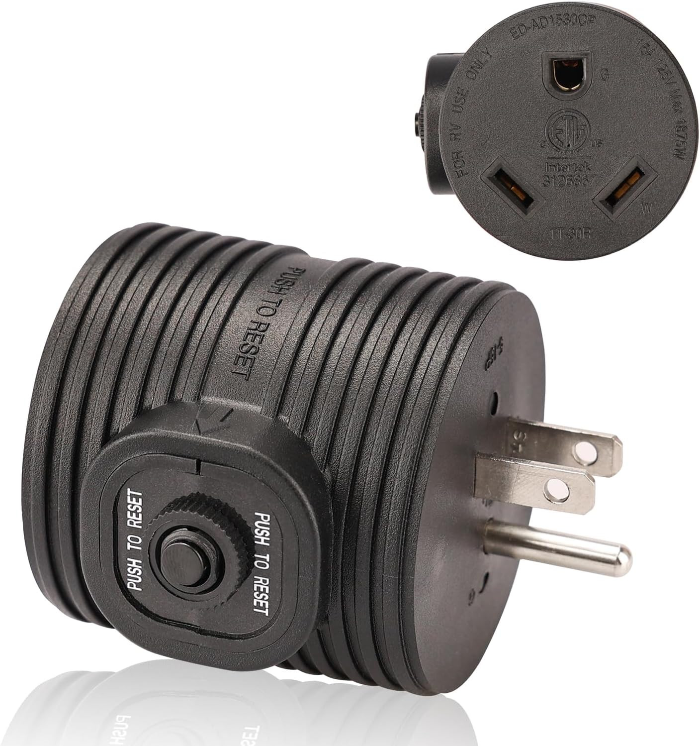 30 Amp to 110 Volt RV Power Adapter Plug with Circuit Breaker | Overload Protect