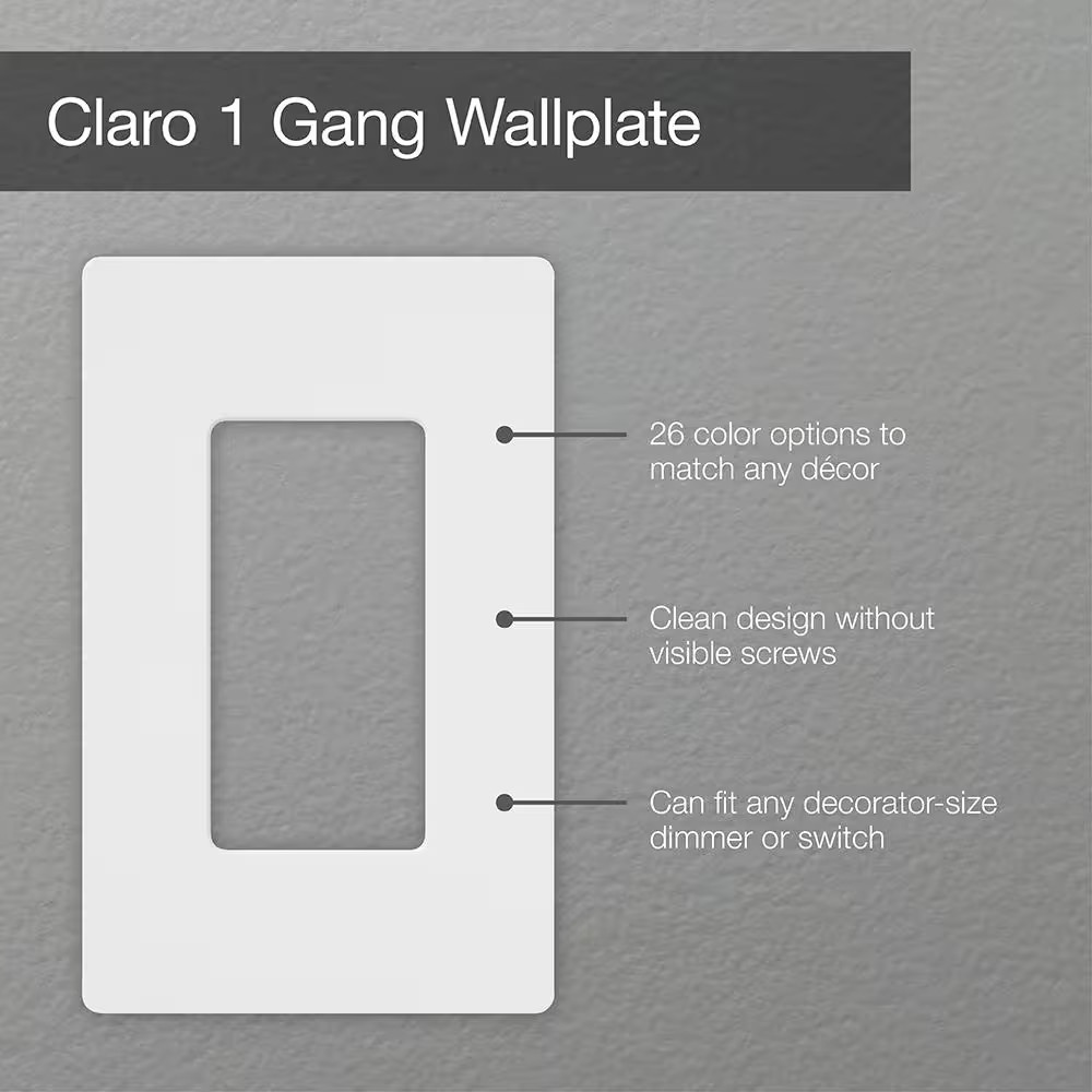 Claro 1 Gang Wall Plate for Decorator/Rocker Switches, Gloss, White (CW-1-WH-6)