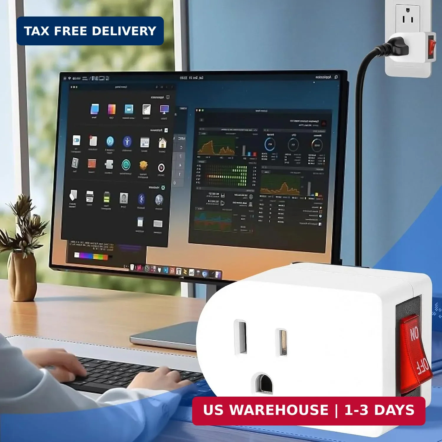 Grounded Wall Tap Adapter Single Outlet Power Switch 15A 1875w 3 Prong White ETL