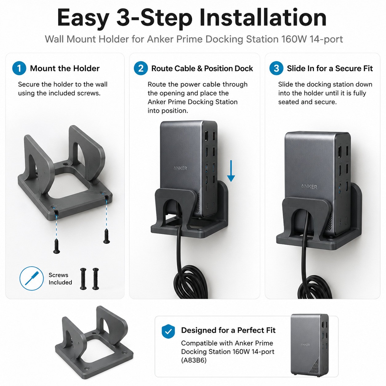 Wall Mount Holder for Anker Prime Docking Station 160w 14-port