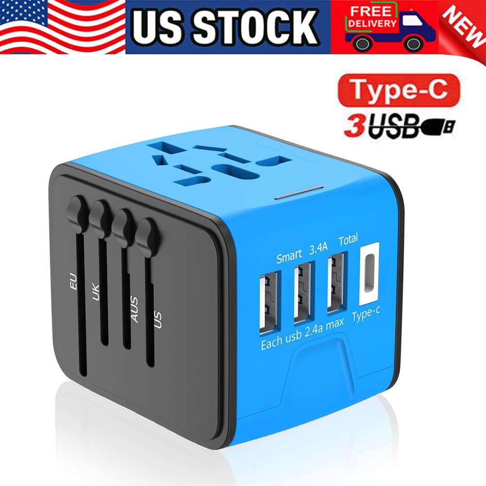 Universal International Travel Adapter Plug 3 USB Power Adapter+Type C Worldwide