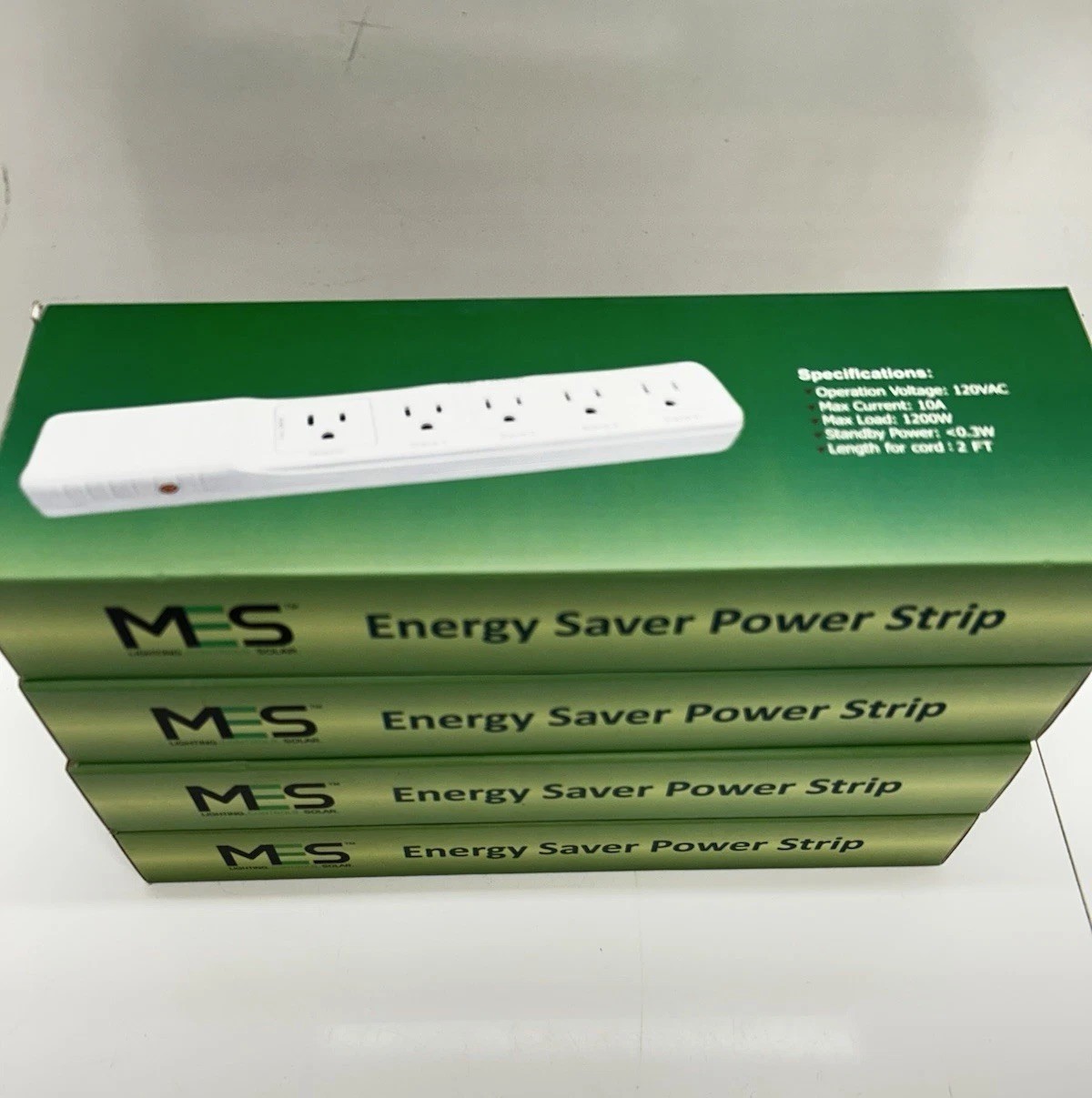 New Lot Of 4 Energy Saver Electrical Power Strips 5 Outlet Length Of Cord 2 Feet