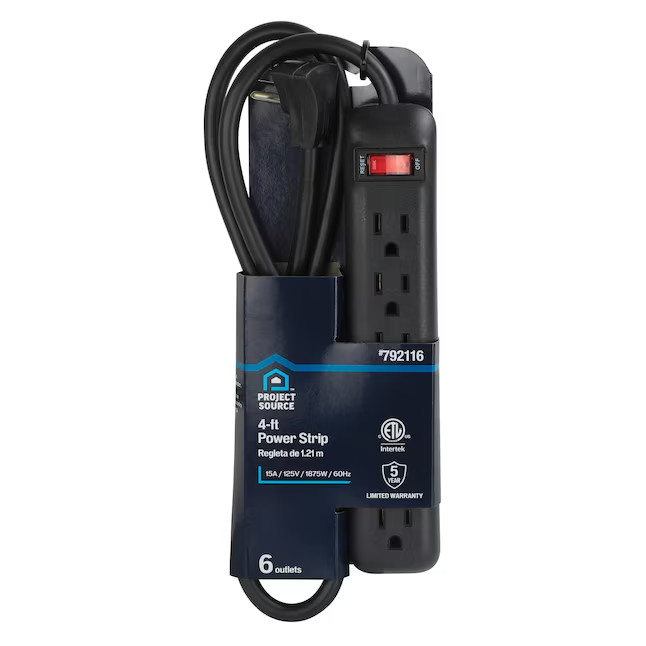 Project Source 4-ft 6 -Outlet Indoor Black Power Strip