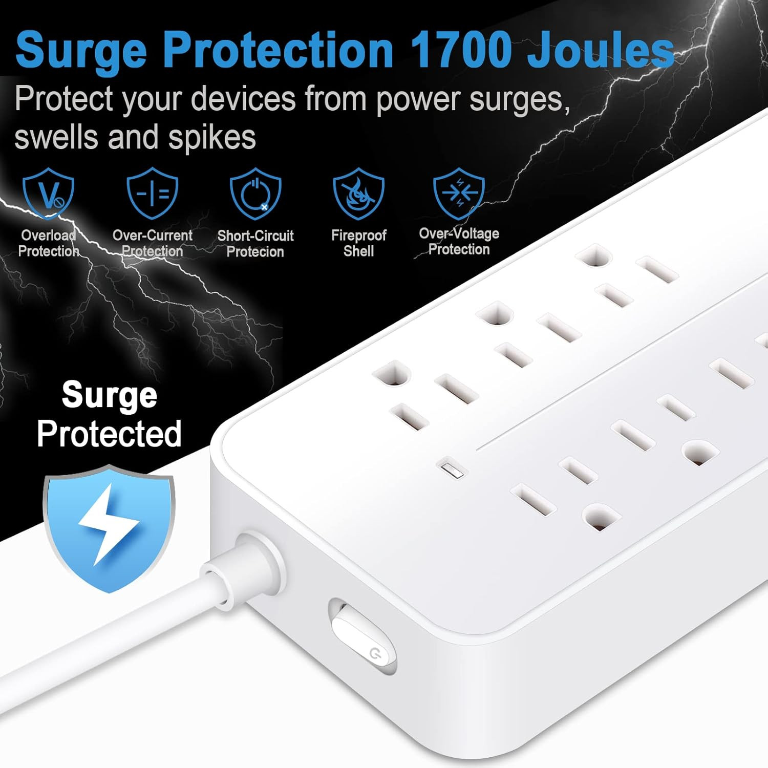 Lot Wall Mountable USB Surge Protector Power Strip with USB Ports 8 Outlet Plugs