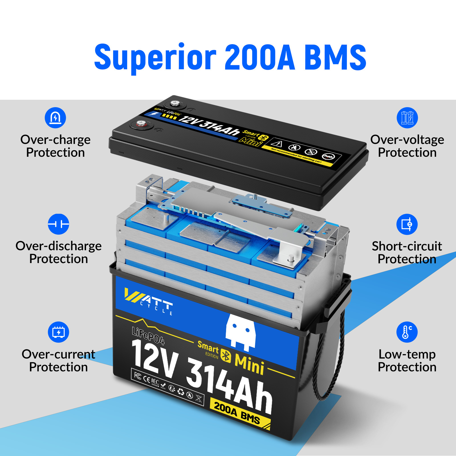 1-4Pack WattCycle 12V 300Ah 314Ah LiFePO4 Battery Deep Cycle RV Off-Grid Solar