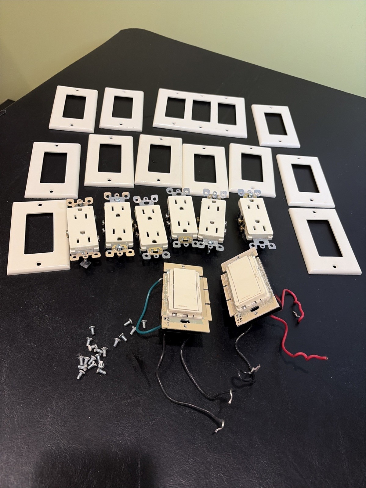 Bulk Lot of Electrical Wall Plates, Outlets, and Switches Almond Color W/ Screw