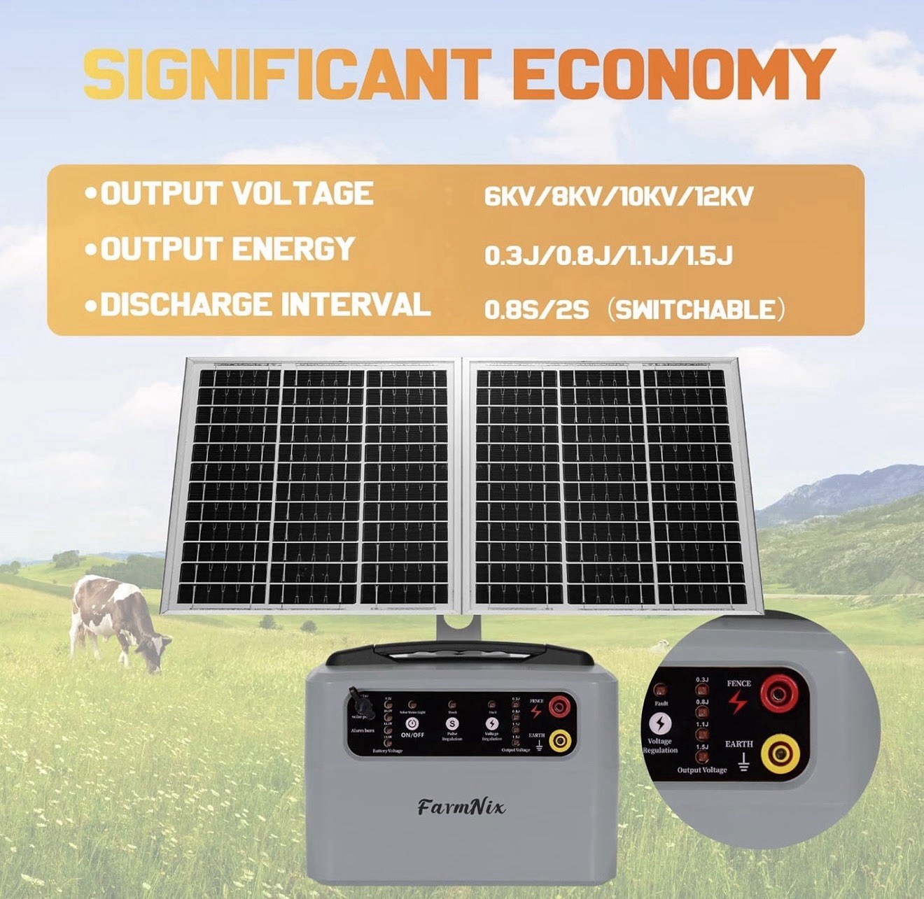 Electric Solar Fencer Kit 30Miles Solar Fence Charger W/Pre-Installed Battery