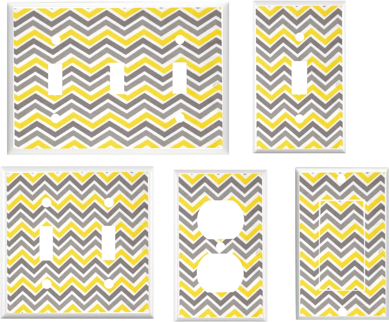 YELLOW GRAY ZIG ZAG CHEVRON DESIGN 3 LIGHT SWITCH COVER PLATE