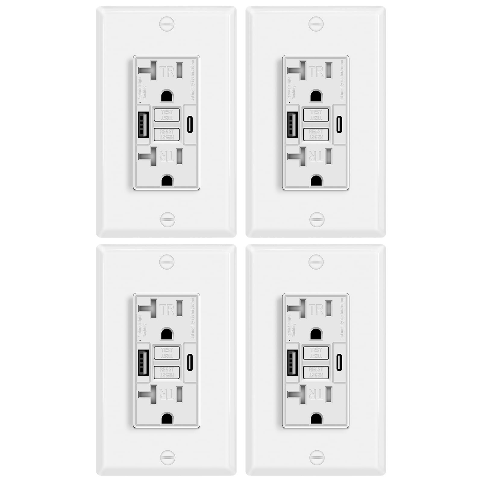 Krynto Gfci Outlet Usb Ports 4 Pack 20A Type A C 4.8A/24W Total Output Gfi