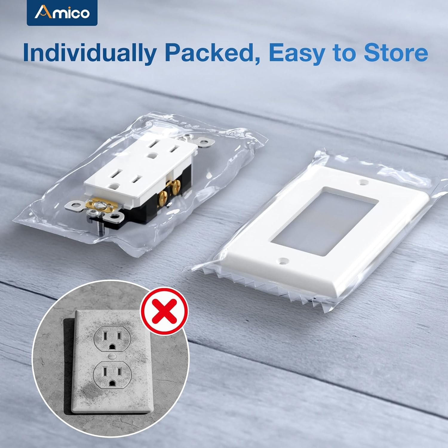 50 Pack Wall Outlet, 15 Amp Outlets, UL Listed, Tamper Resistant Standard Electr