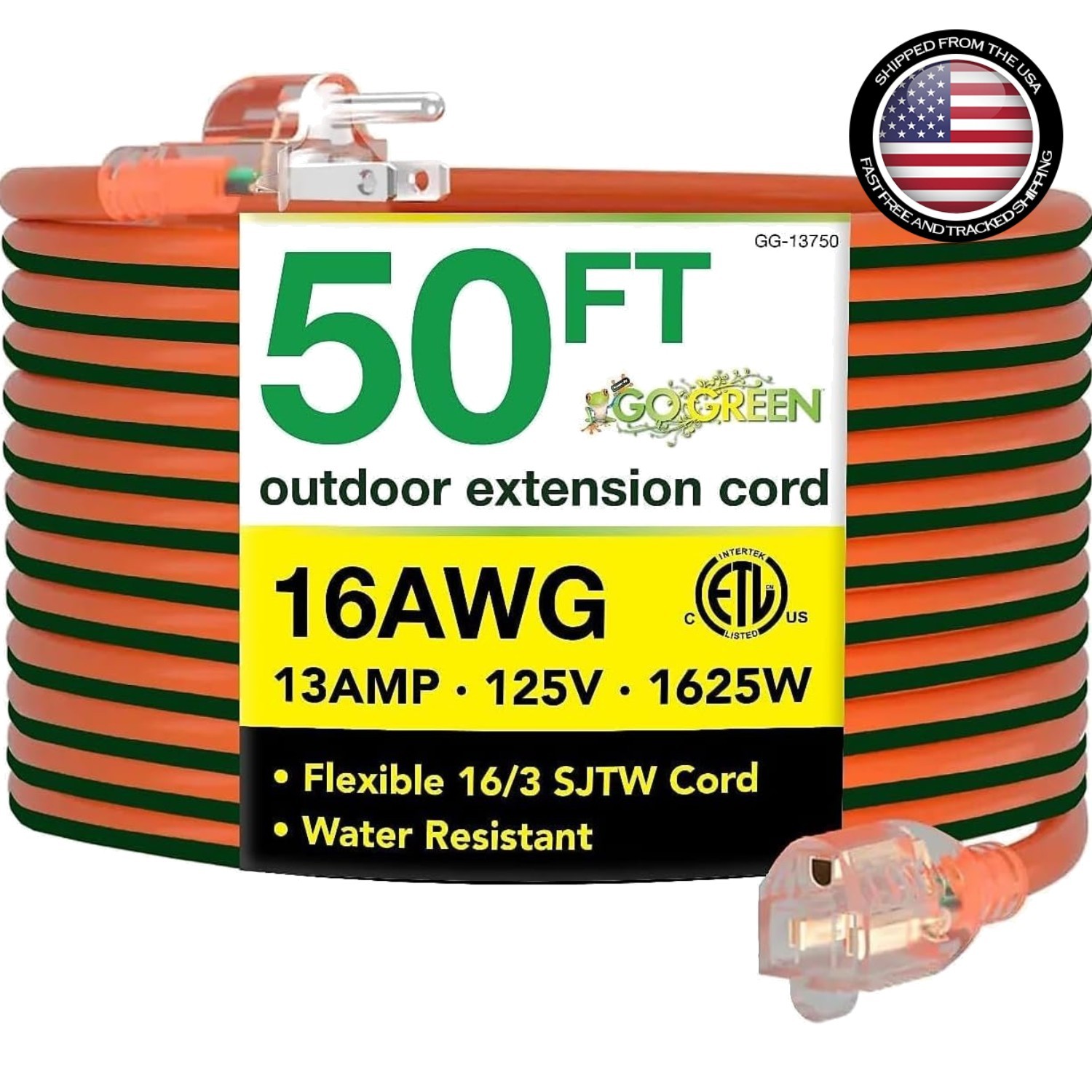 GoGreen Power 50-Foot Heavy-Duty Outdoor Extension Cord – Lighted End & Weath…
