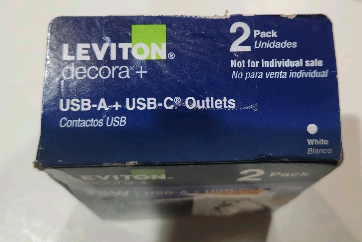 Leviton Decora+ 25W USB-A + USB-C Outlets 2 Pack