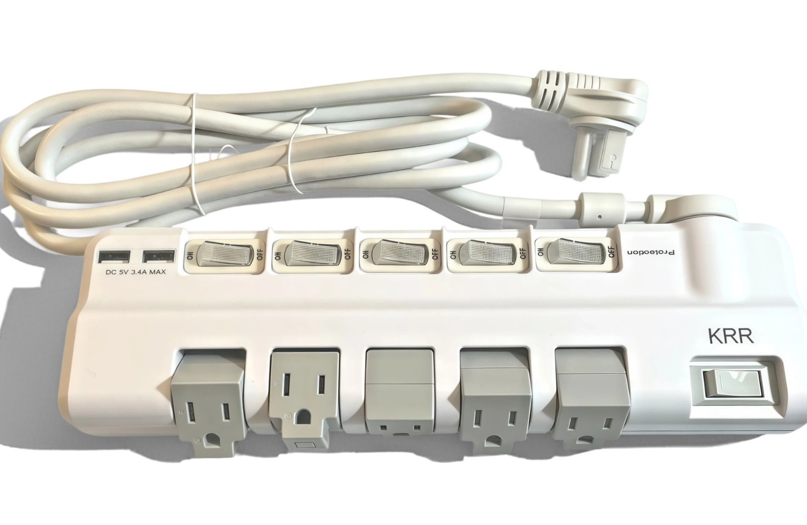 6ft Power Strip 2 USB 5 Outlet 90° Swivel Rotate Socket Individual Switch Surge
