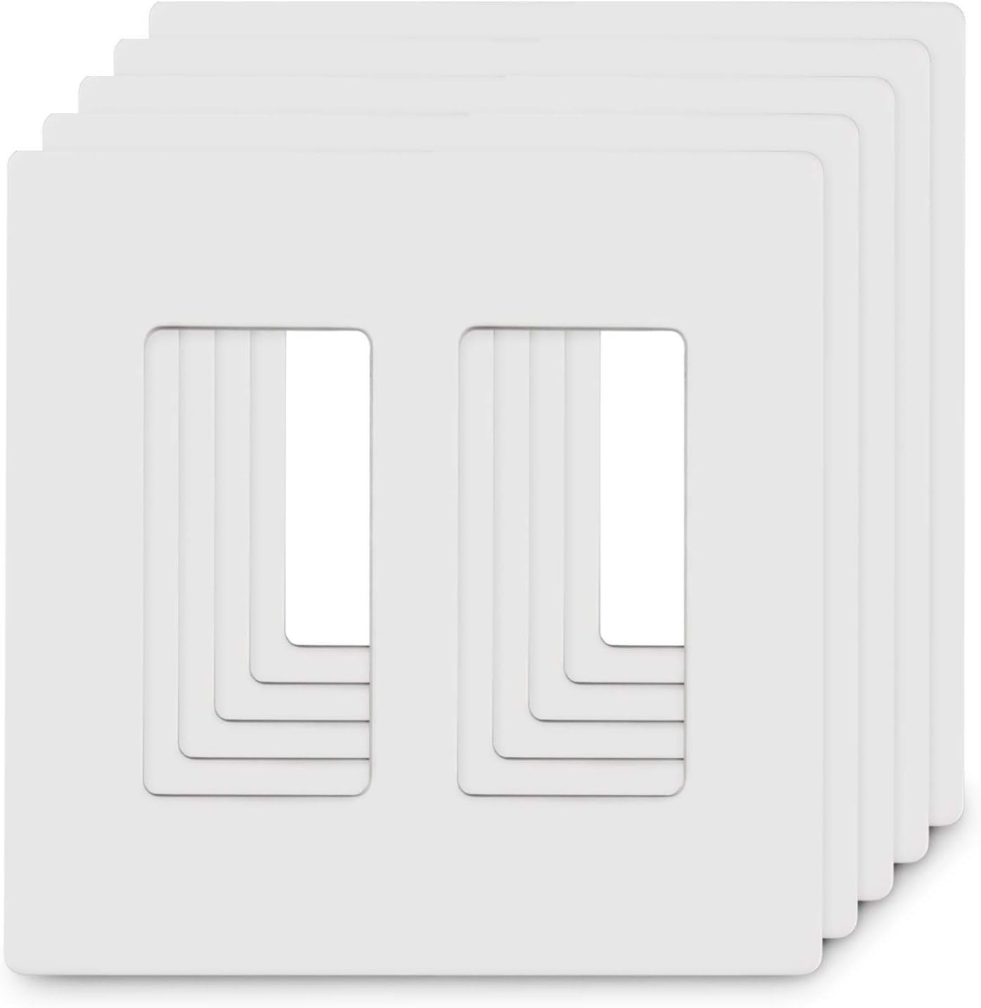 NIB! 5 Pk 2-Gang Screwless Decor Glossy White Unbreakable Wall Plates FREE SHIP!