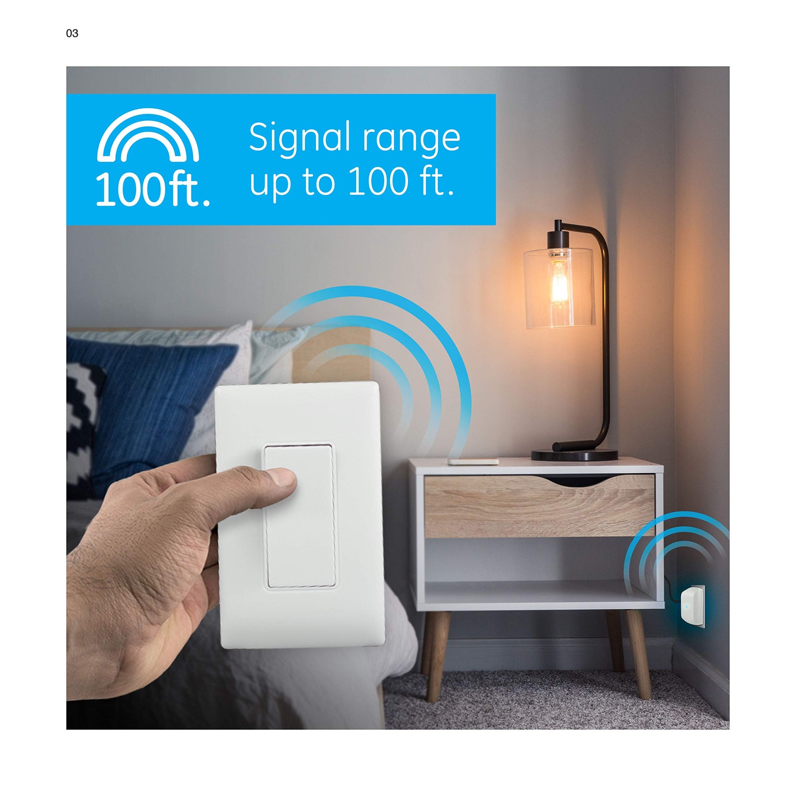 GE Wireless Remote Wall Switch Plug-In Outlet Control 100ft Range White 18279