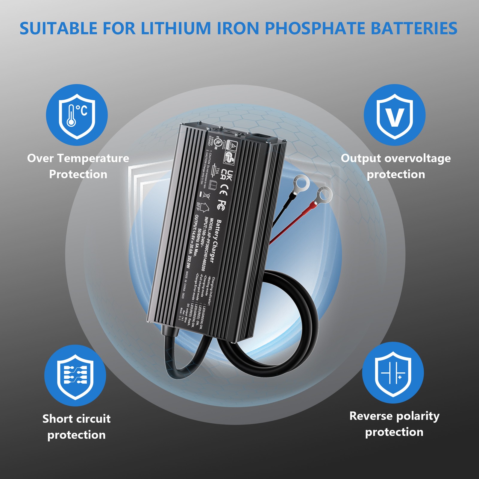 12V 200Ah Lithium LiFePO4 Battery Built-in BMS Deep Cycle whit 14.6V 20A Charger