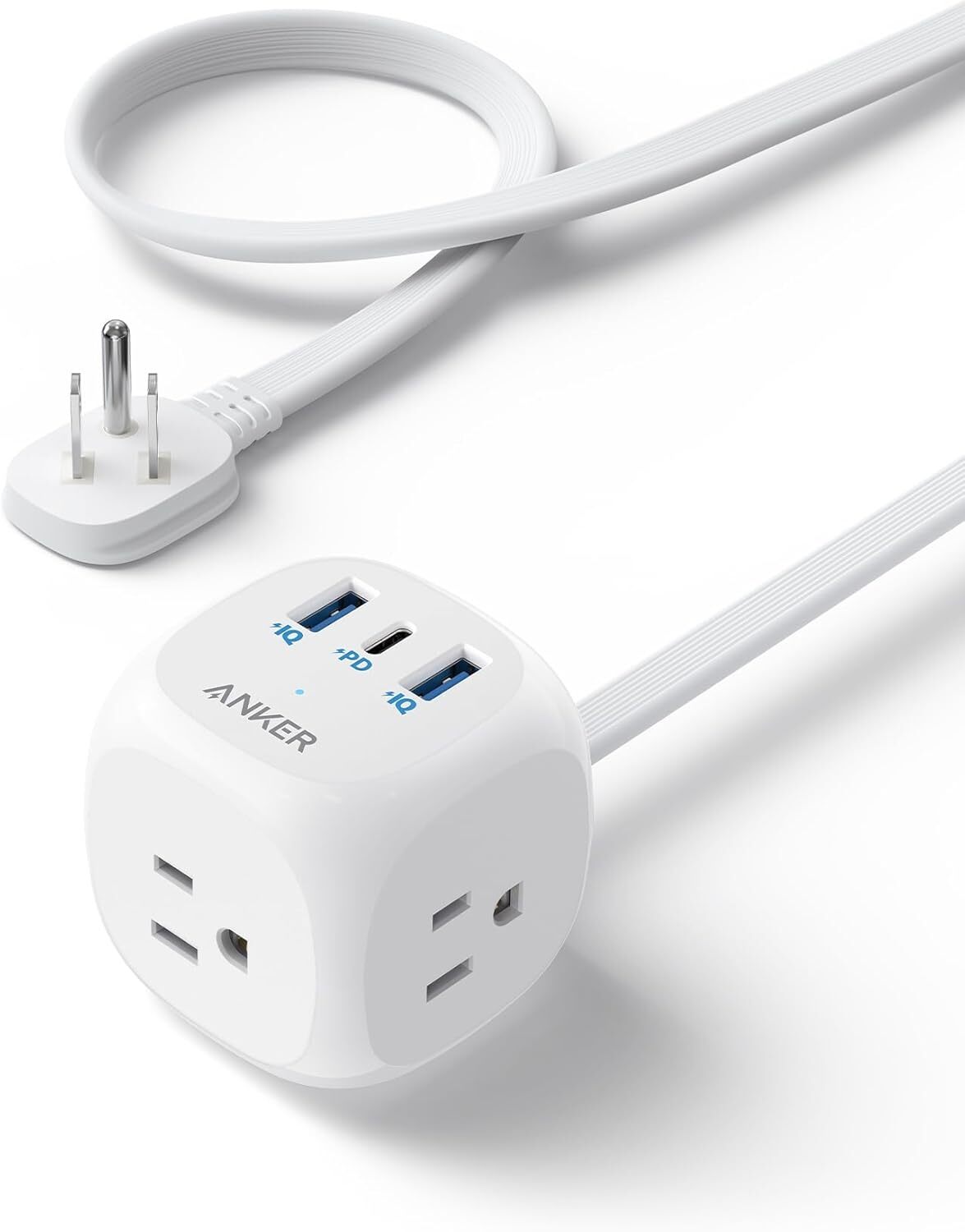 Anker 321 Power Strip Flat Plug w/ 3 Outlets Dual USB & USB-C Charging Ports 5ft