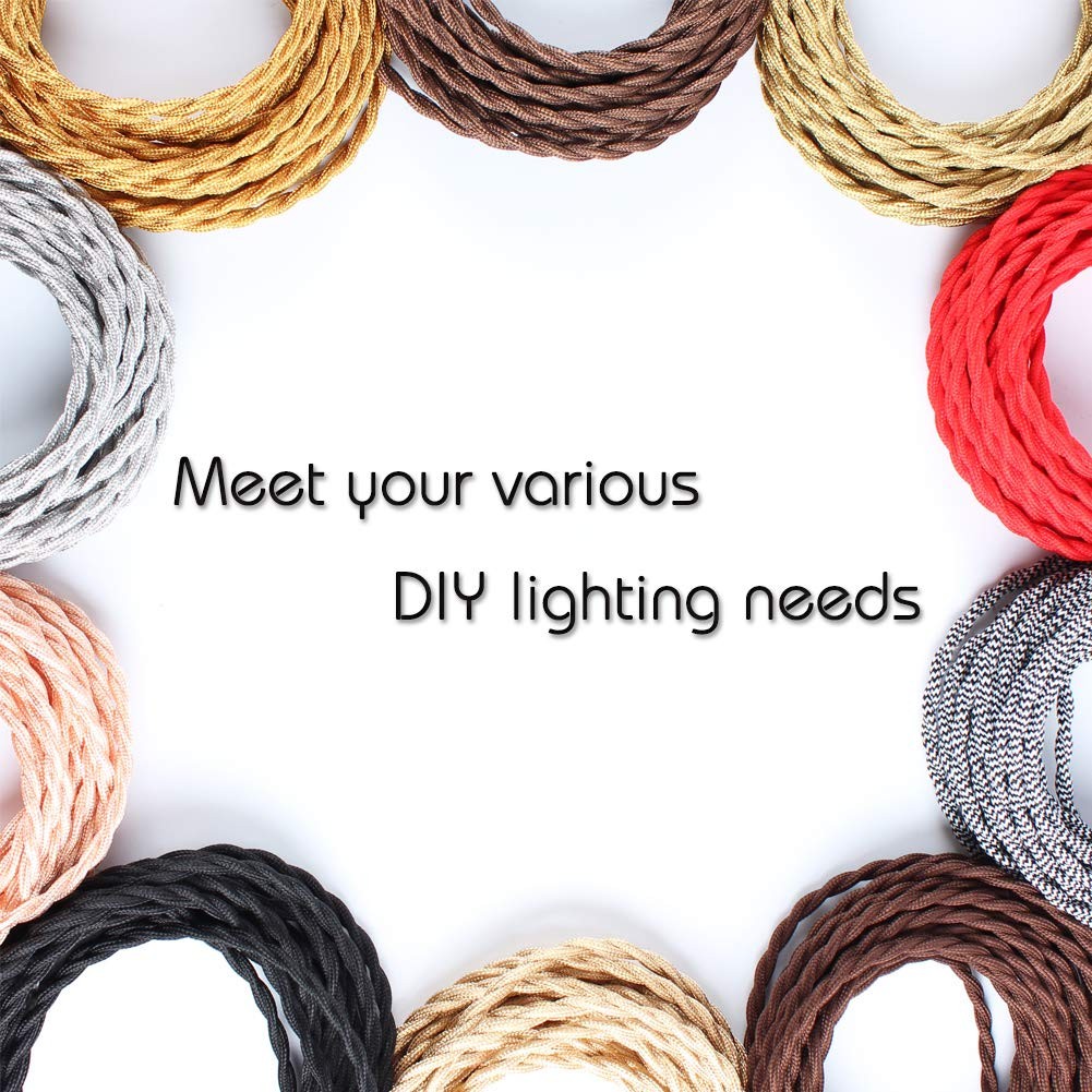 25ft Fabric Cloth Covered Lamp Twisted Wire,PRUNLLA Vintage 18/2 25ft, Black