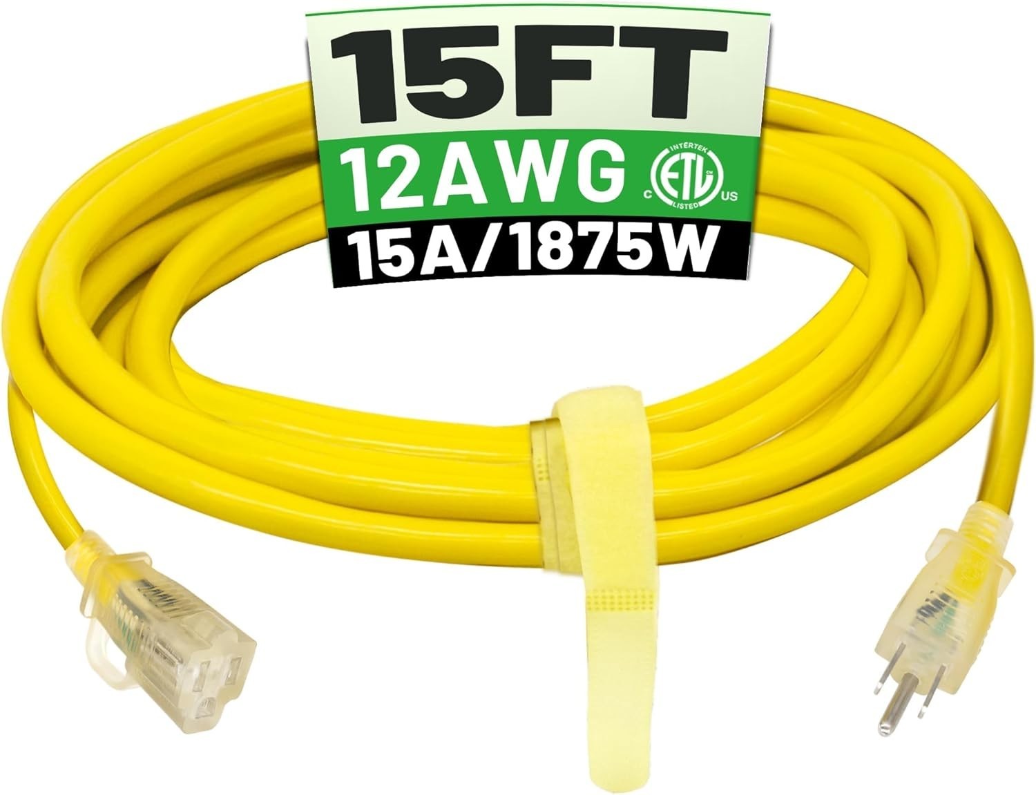 12/3 75 Ft Outdoor Extension Cord Waterproof Heavy Duty W/ Lighted Indicator 12