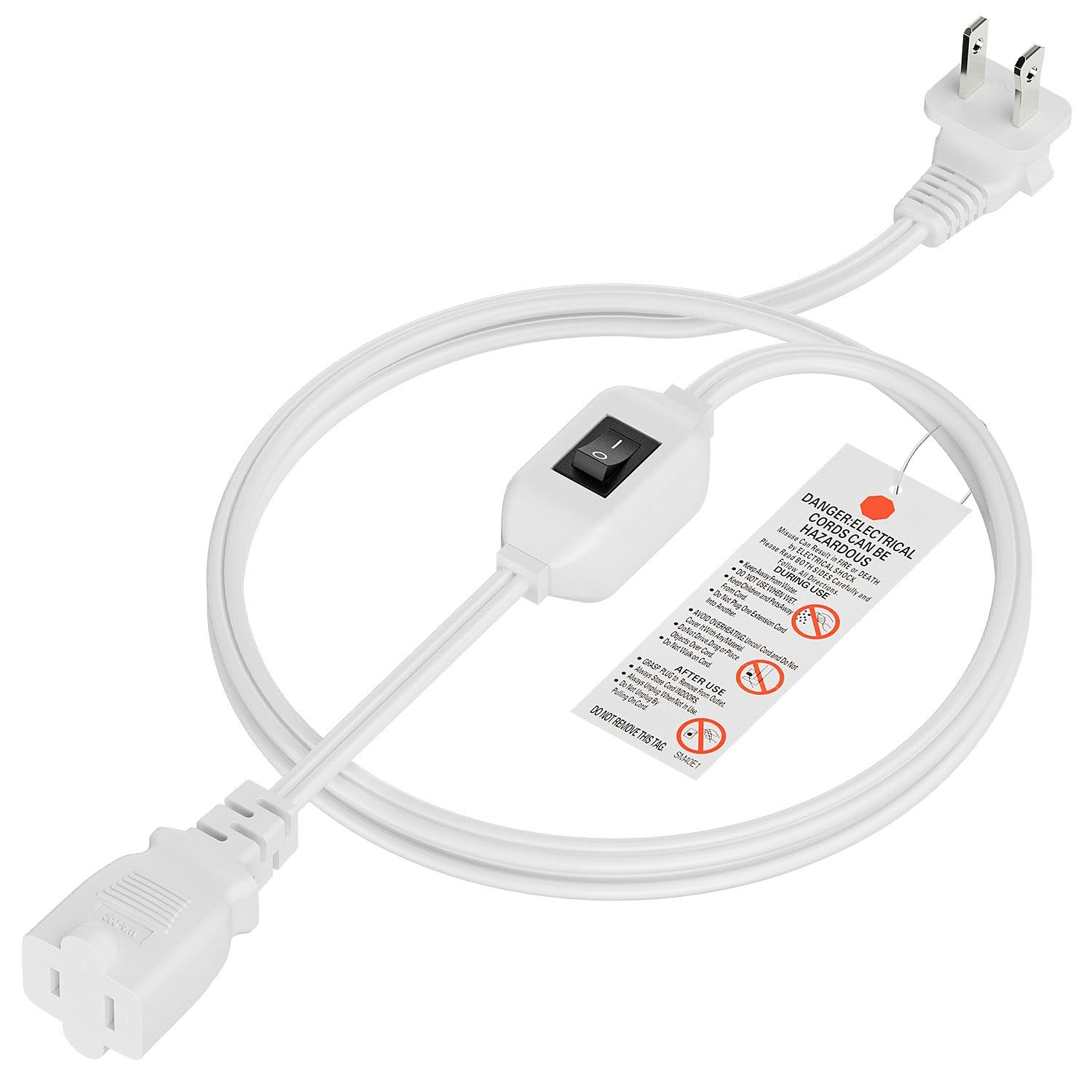 6FT On Off Switch Extension Cord, Plugrand Angled 2Prong Polarized Cord