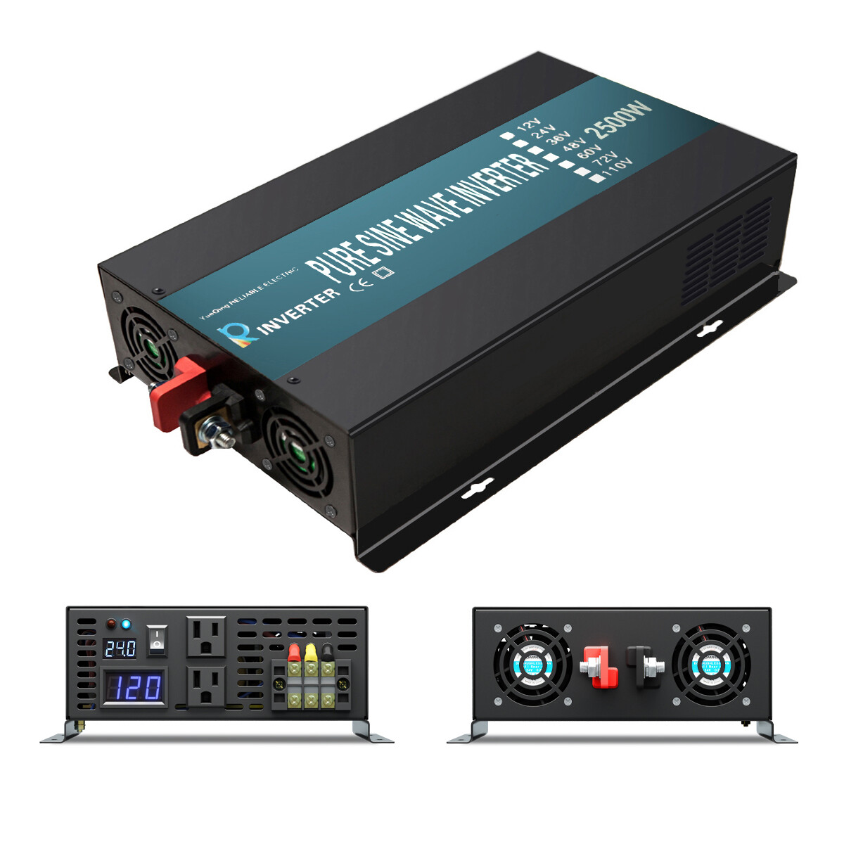 2500W Power Inverter Pure Sine Wave 24V to 110 120V Solar Converter Battery Camp