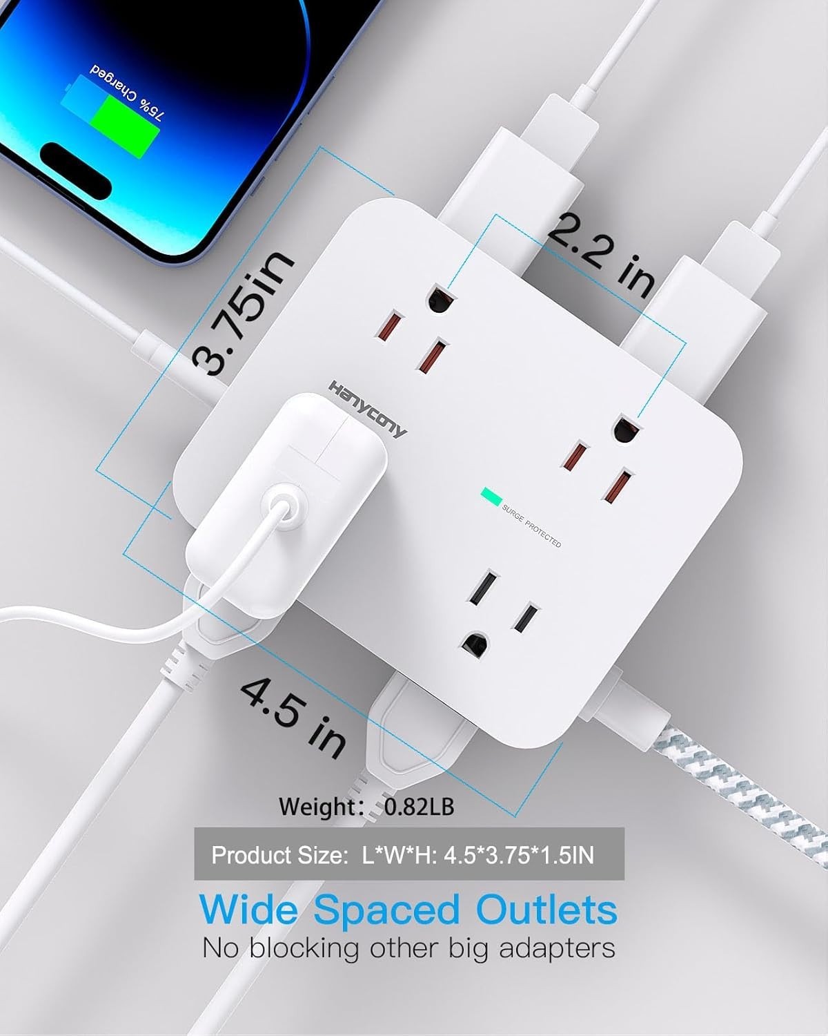Surge Protector Power Strip, 1080J, 5 Ft Braided Extension Cord | 8 Outlets 4…