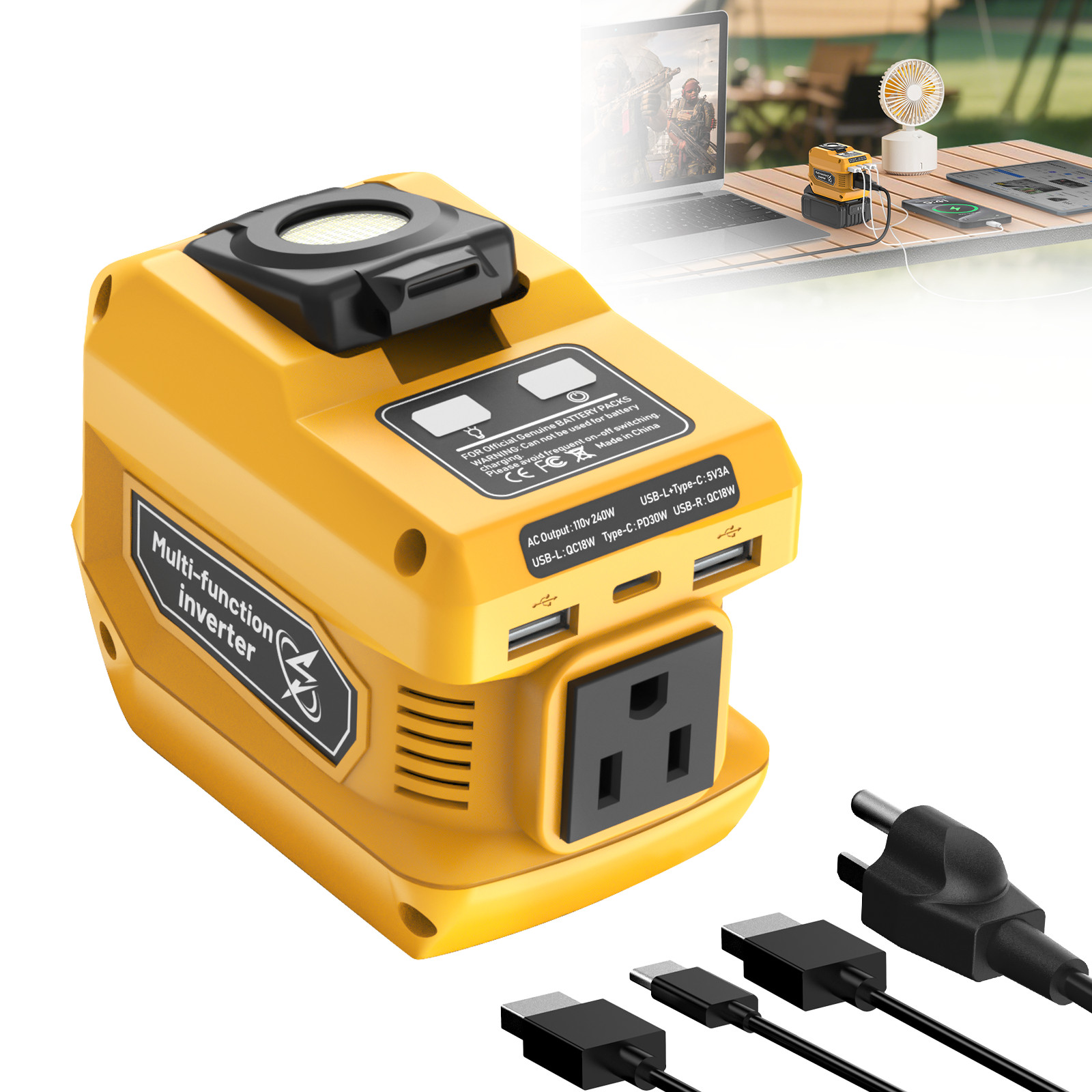 220W Power Inverter Portable Power Station for Dewalt 20V 110V AC Outlet USB-C