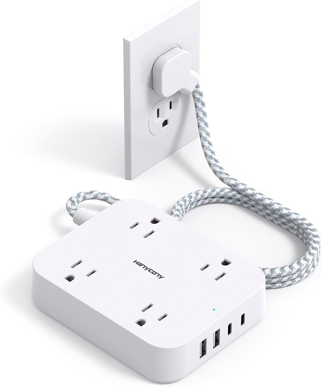 5ft Power Cord with Straight Plug 4 USB Ports (2 USB C) Desktop Charging Station