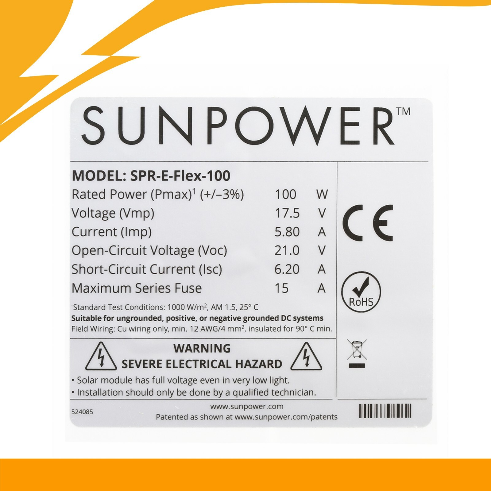 Great For Camper Van, Made in France 100-watt SunPower Flexible Solar Panel